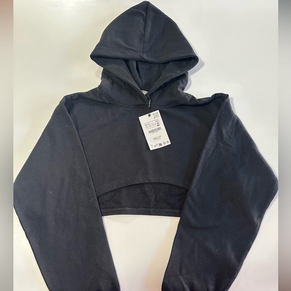 Zara Girls Black Cropped Hoodie